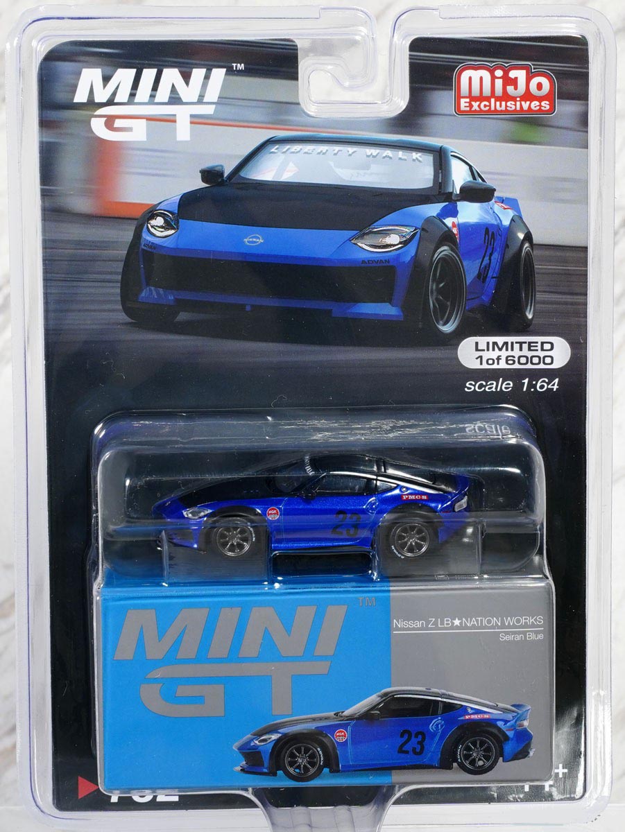 Nissan Z LB Nation Works (Serian Blue) 1:64 Scale Diecast Car Packaging