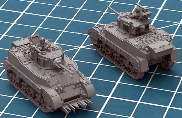 Assembled Victrix Ltd M5 Stuart 12mm scale tanks for wargaming