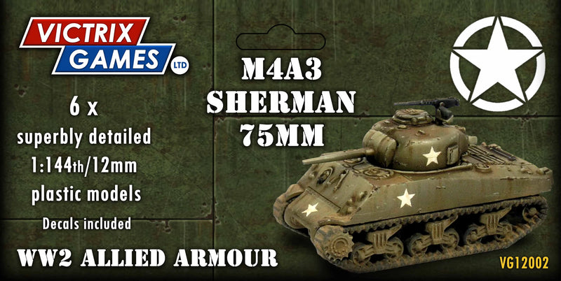 M4A3 Sherman 75mm Gun Medium Tank, 1:144 (12 mm) Scale Model Plastic Kit (Set of 6)