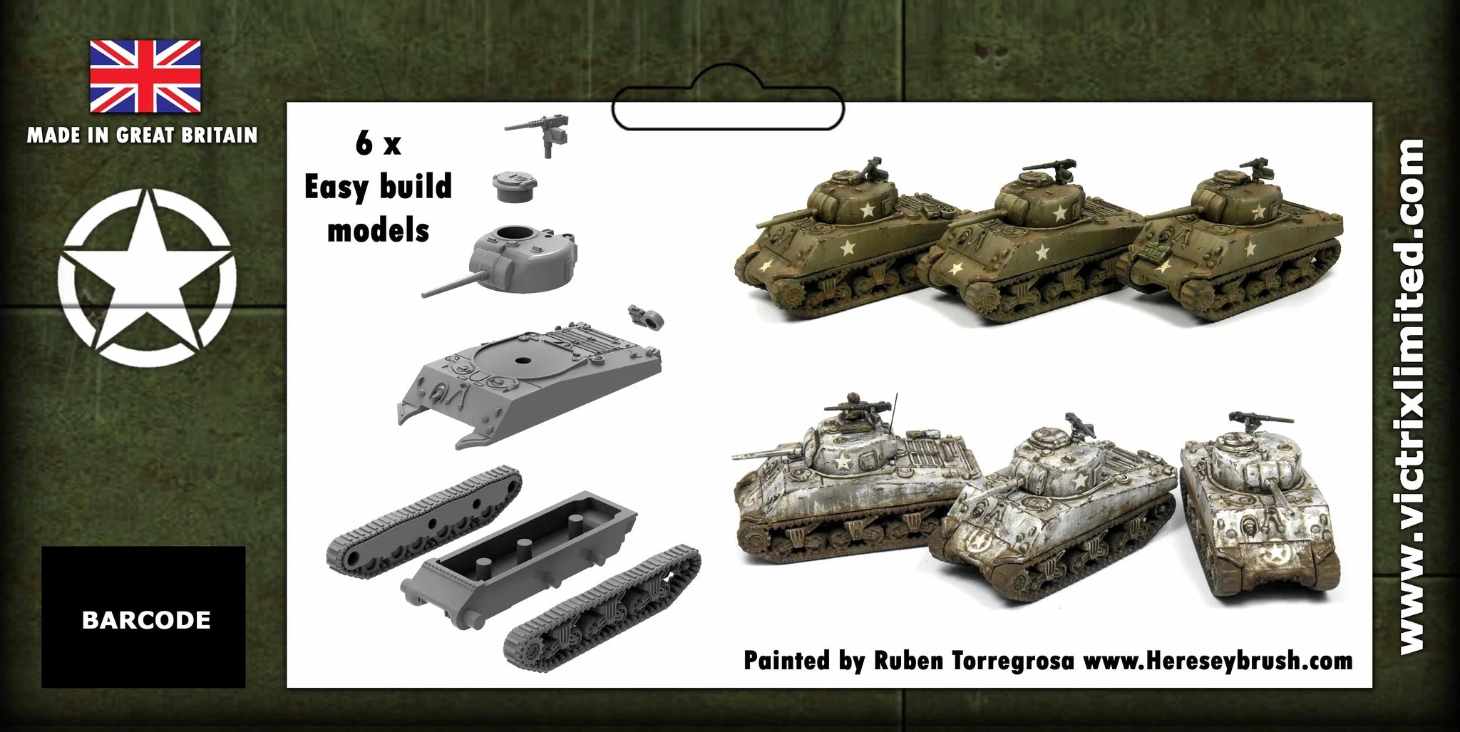 M4A3 Sherman 75mm Gun Medium Tank, 1:144 (12 mm) Scale Model Plastic Kit (Set of 6) Back of Label