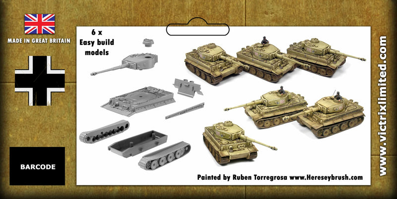 Tiger I Heavy Tank, 1:144 (12 mm) Scale Model Plastic Kit (Set of 6) Back of Label