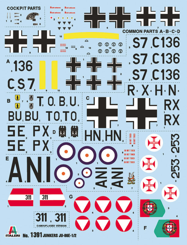 Junkers Ju-86E-1/E-2, 1/72 Scale Model Kit Decals