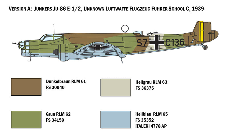 Junkers Ju-86E-1/E-2, 1/72 Scale Model Kit Version A