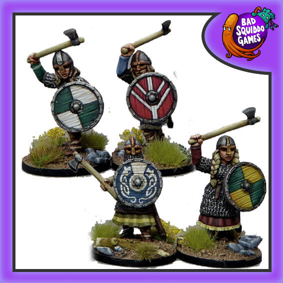 Shieldmaiden Hearthguard with Axes, 28 mm Scale Model Metal Figures