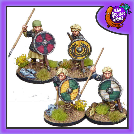 Shieldmaiden Hearthguard with Spears 28 mm Scale Model Metal Figures