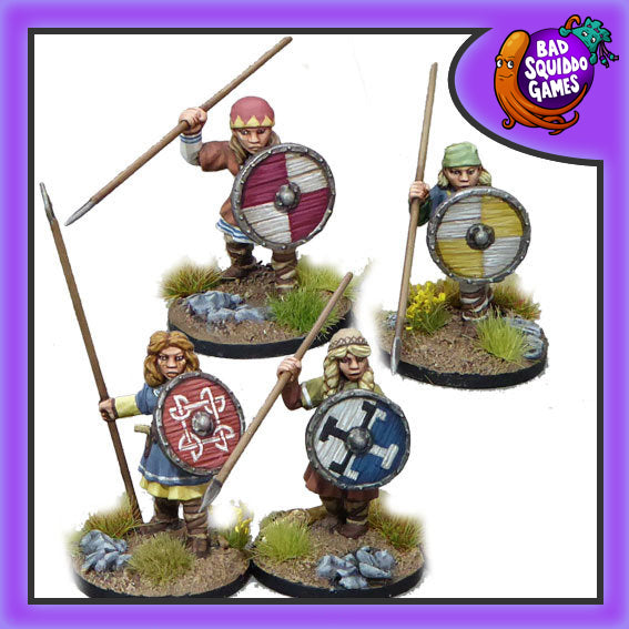 Shieldmaiden Warriors with Spears 28 mm Scale Model Metal Figures