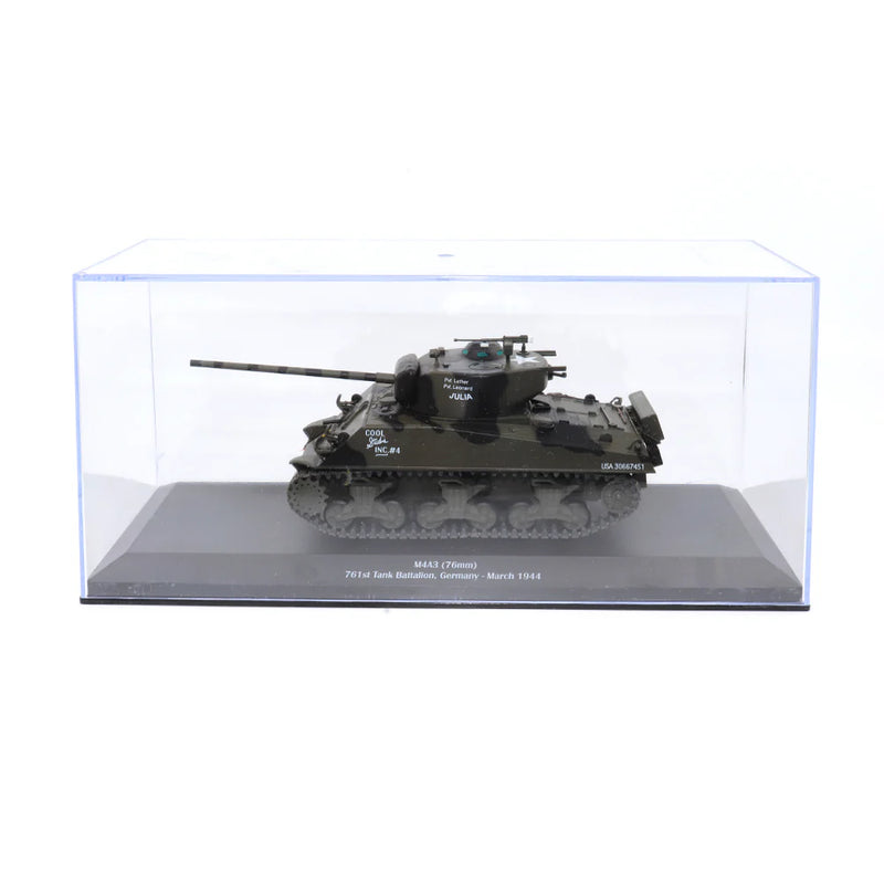 M4A3(76) Sherman 761st Tank Battalion, 1/43 Scale Model BAse & Acrylic Case