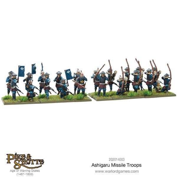 Fully Assembled and Painted 28mm Ashigaru Missile Units with Bows and Arquebuses