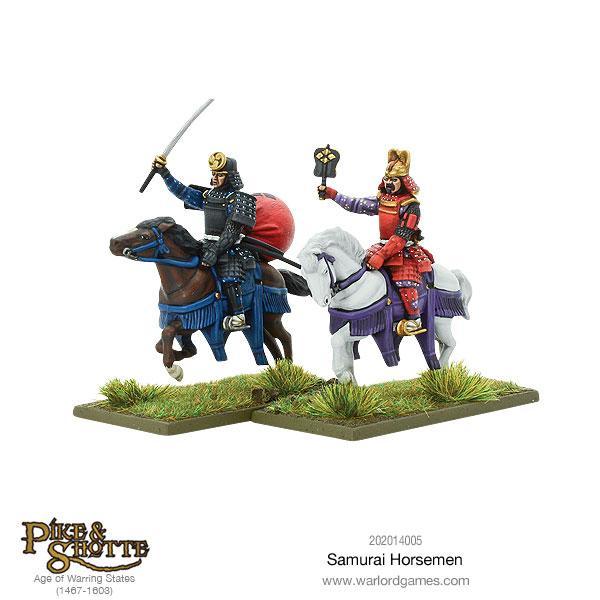 Close up View of Painted 28mm Mounted Samurai Command and Officer Miniatures