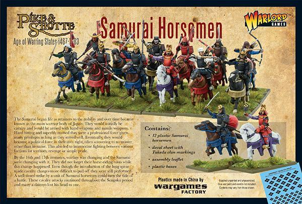 Back of Packaging for Warlord Games Samurai Horsemen Plastic Cavalry Kit with Features