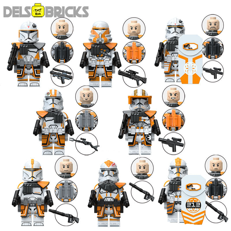 DelsBricks Star Wars 212th Attack Battalion Clone Troopers Lego-compatible minifigures set of 8 front view