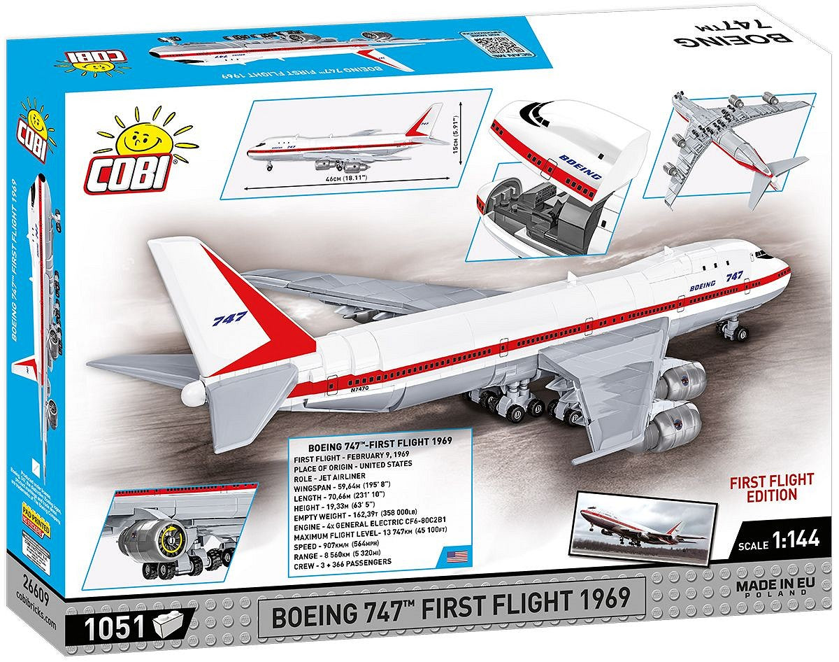 Boeing 747 First Flight 1969, 1051 Piece Block Kit Back of Box