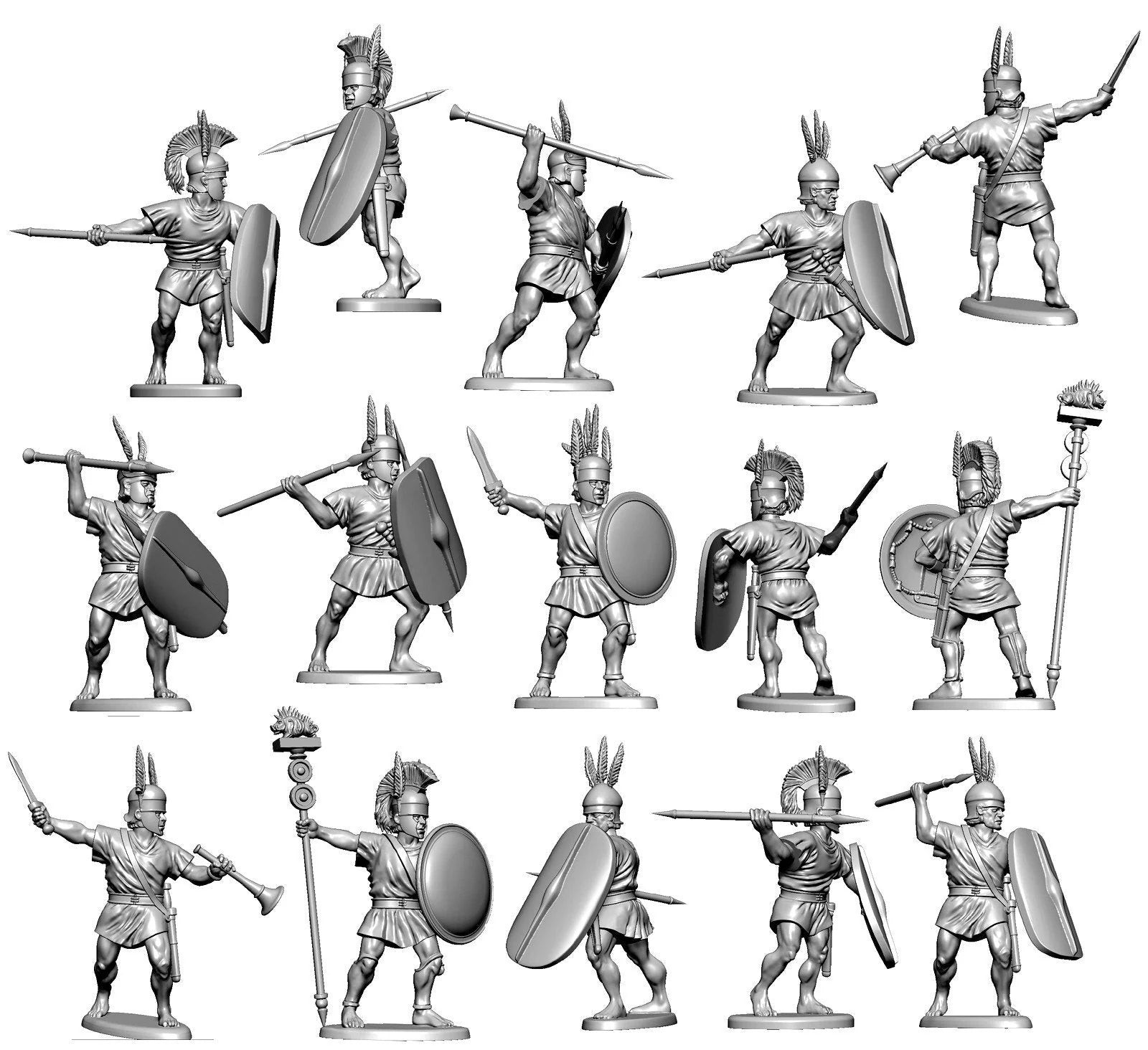 Unarmoured Samnites, 28 mm Scale Model Plastic Figures Unpainted Examples