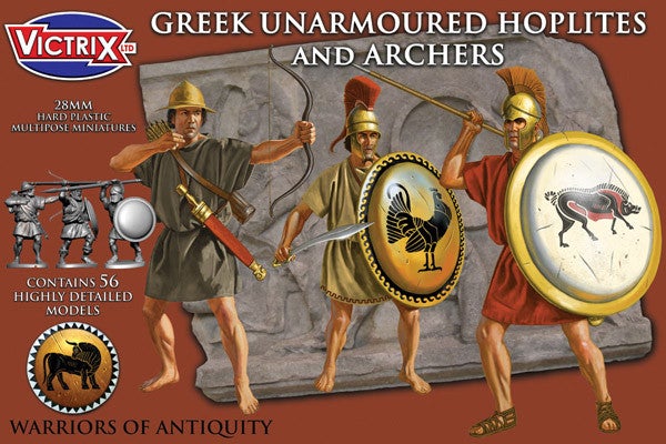 Greek Unarmoured Hoplites and Archers, 28 mm Scale Model Plastic Figures