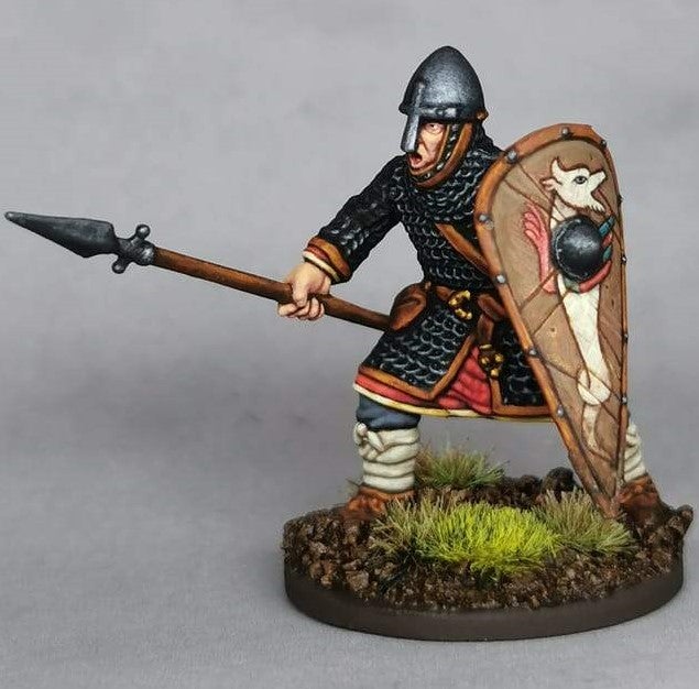 Norman Infantry Skirmish Pack, 28 mm Scale Model Plastic Figures Painted Spearman Example