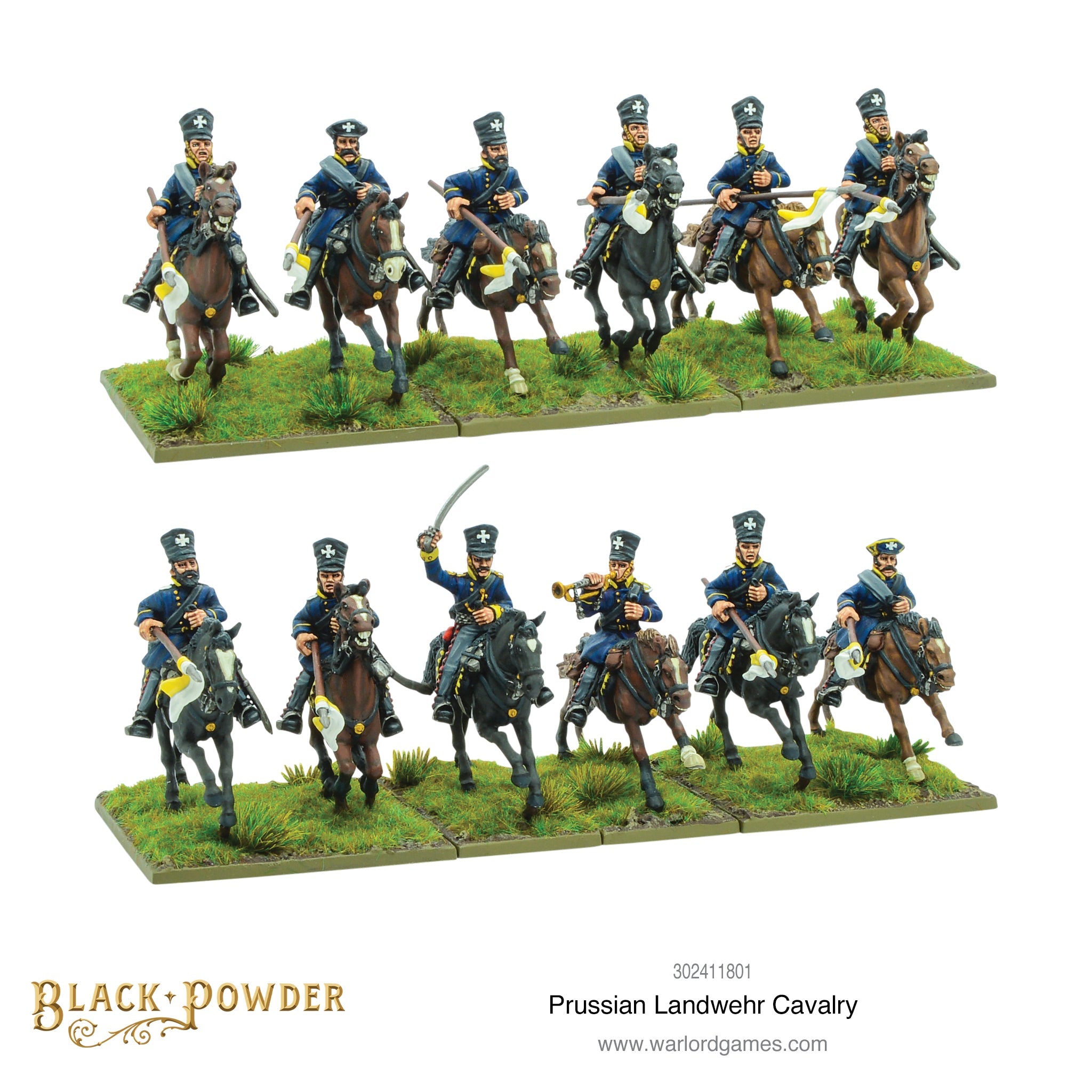 Black Powder Napoleonic Wars Prussian Landwehr Cavalry, 28 mm Scale Model Figures Close Up