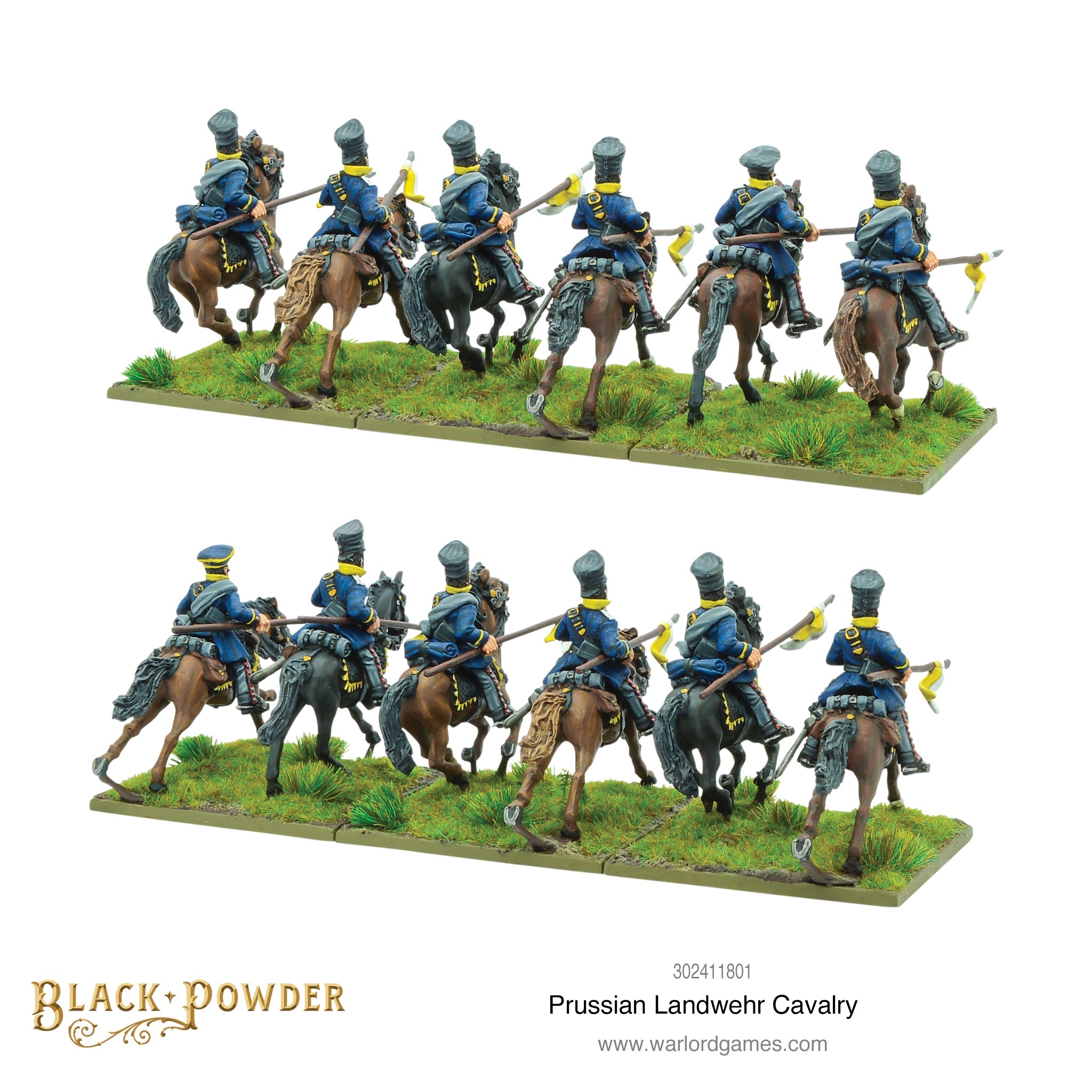 Black Powder Napoleonic Wars Prussian Landwehr Cavalry, 28 mm Scale Model Figures Close Up Rear View