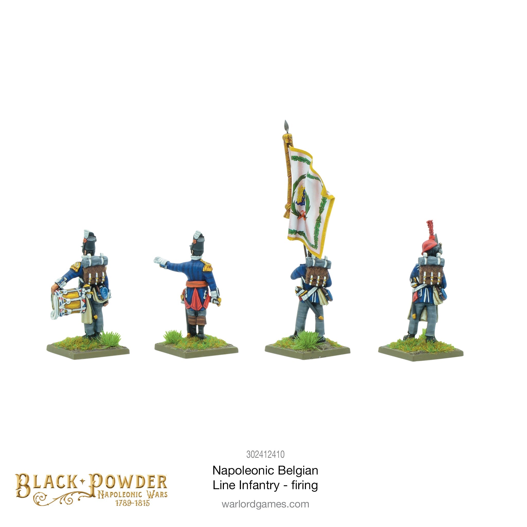 Black Powder Napoleonic Wars Belgian Line Infantry (Firing), 28 mm Scale Model Figures Command Element Rear View