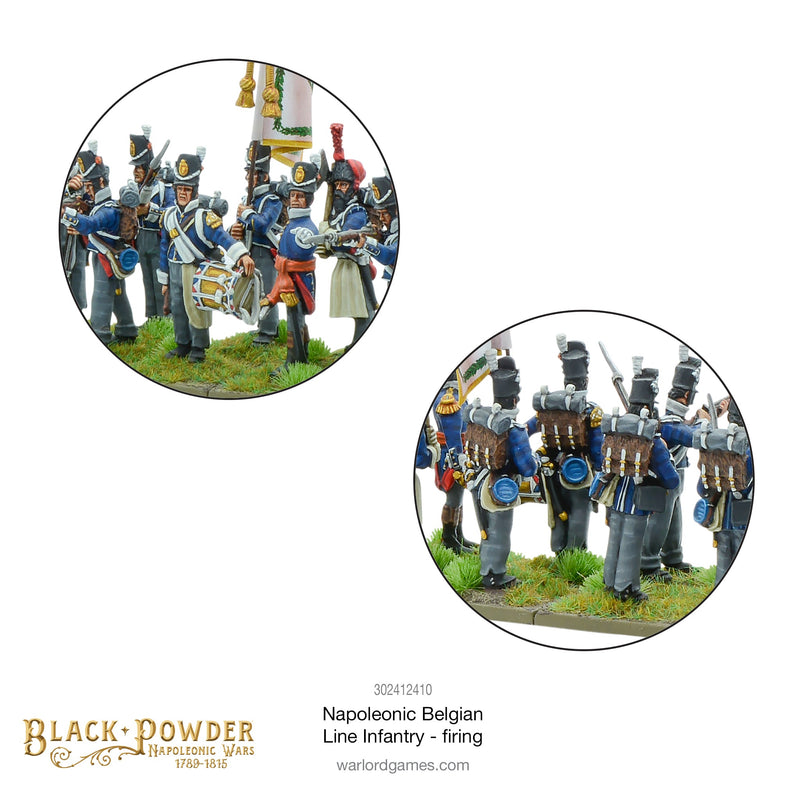 Black Powder Napoleonic Wars Belgian Line Infantry (Firing), 28 mm Scale Model Figures Close Ups
