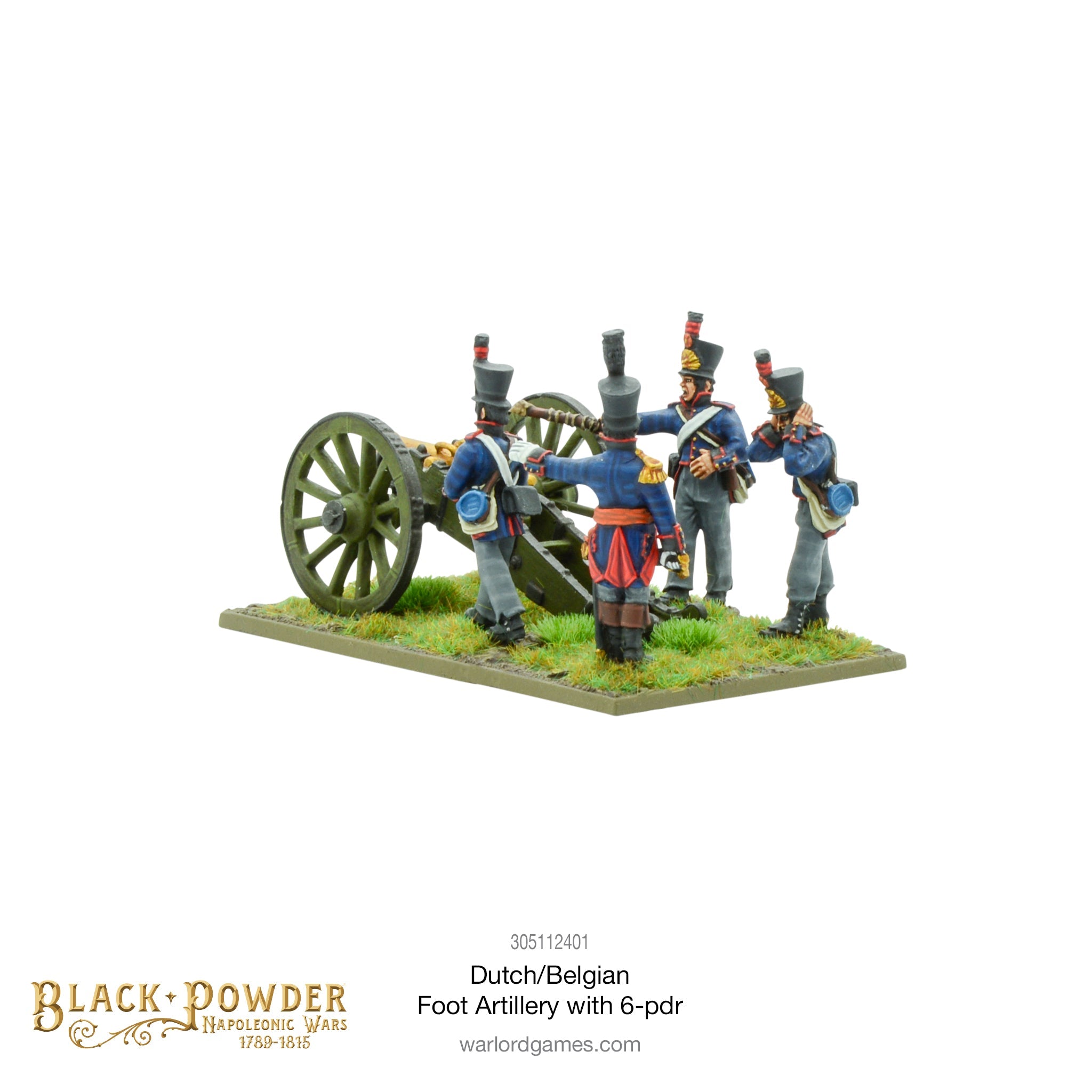 Black Powder Napoleonic Wars Dutch/Belgian Foot Artillery 6-pdr, 28 mm Scale Model Figures Rear View