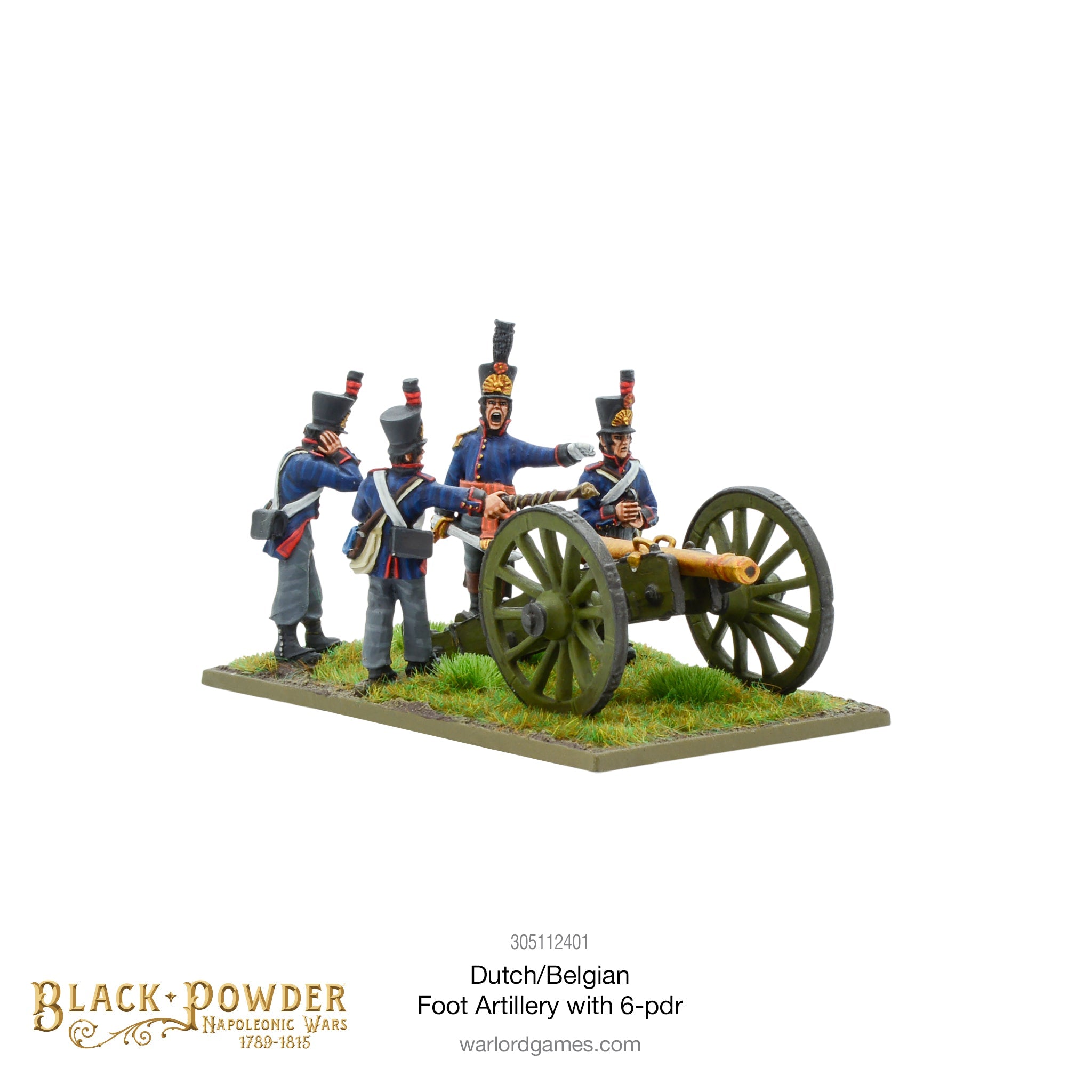 Black Powder Napoleonic Wars Dutch/Belgian Foot Artillery 6-pdr, 28 mm Scale Model Figures