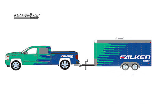 2015 Chevrolet Silverado with Enclosed Car Hauler, 1:64 Scale Diecast Model Illustration