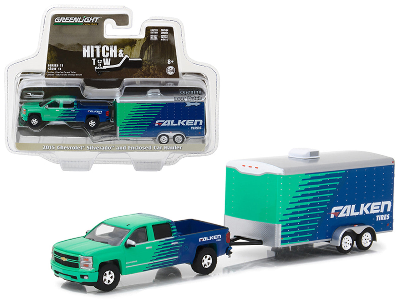 2015 Chevrolet Silverado with Enclosed Car Hauler, 1:64 Scale Diecast Model