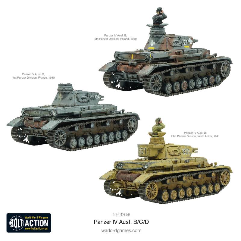 Bolt Action Panzer IV Ausf. B/C/D WWII German Tank 28 mm Scale Model Kit Example Variants Rear View