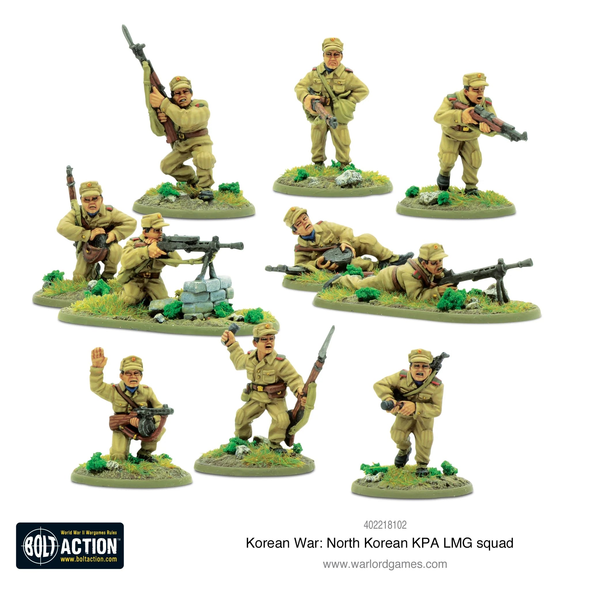 Bolt Action Korean War, North Korean KPA LMG Squad28 mm Scale Model Figures Painted Examples