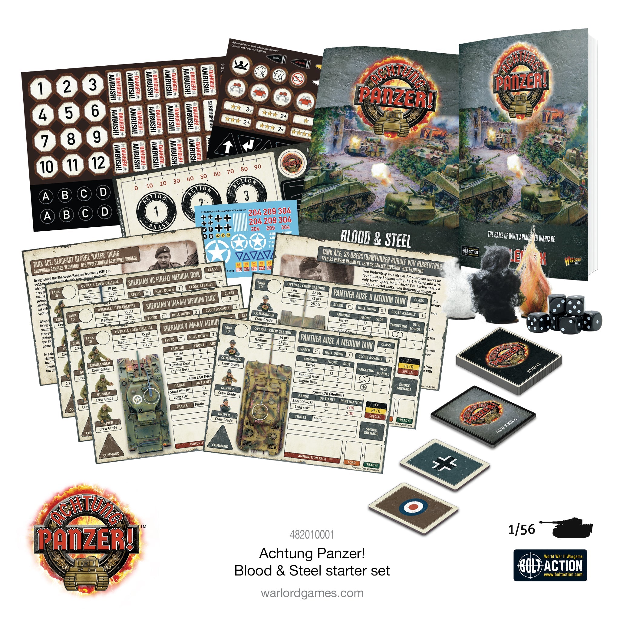 Bolt Action Achtung Panzer! Blood & Steel Starter Set Cards & Tokens