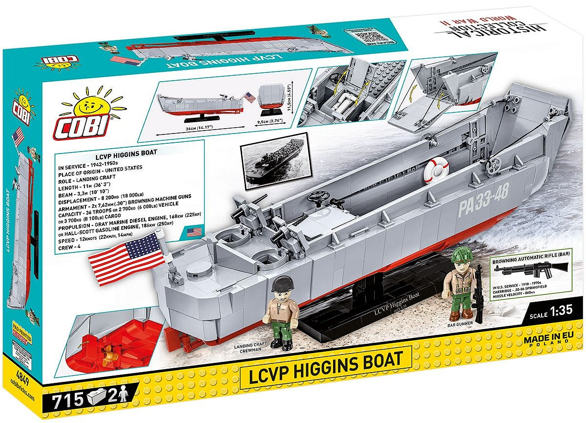 Landing Craft Vehicle Personnel (LCVP) Higgins Boat D-Day 1:35 Scale, 715 Piece Block Kit Back of Box