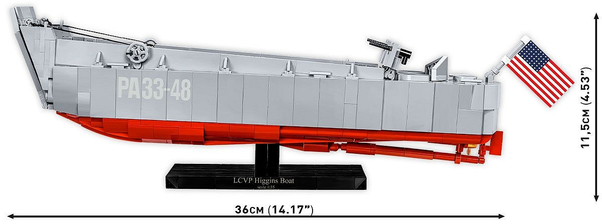 Landing Craft Vehicle Personnel (LCVP) Higgins Boat D-Day 1:35 Scale, 715 Piece Block Kit Side View Dimensions