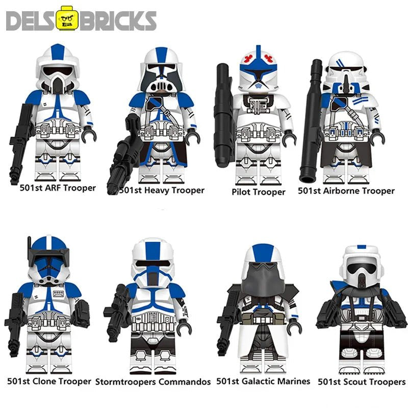 DelsBricks Star Wars 501st Legion Clone Troopers Custom Set 2 Lego-compatible minifigures front view