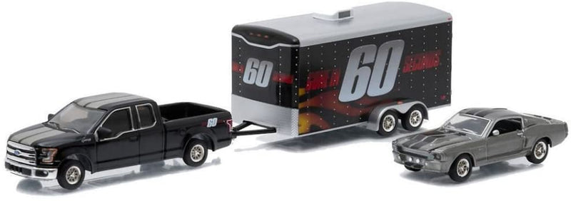 Gone in 60 Seconds “Elanor” Custom Ford Mustang & 2015 Ford F-150 with Enclosed Car Hauler, 1:64 Scale Diecast Models Set Contents