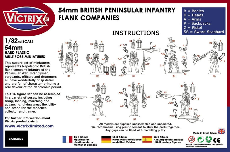 Napoleonic Peninsular War British Infantry Flank Companies, 1/32 (54 mm) Scale Model Plastic Figures Back of Box