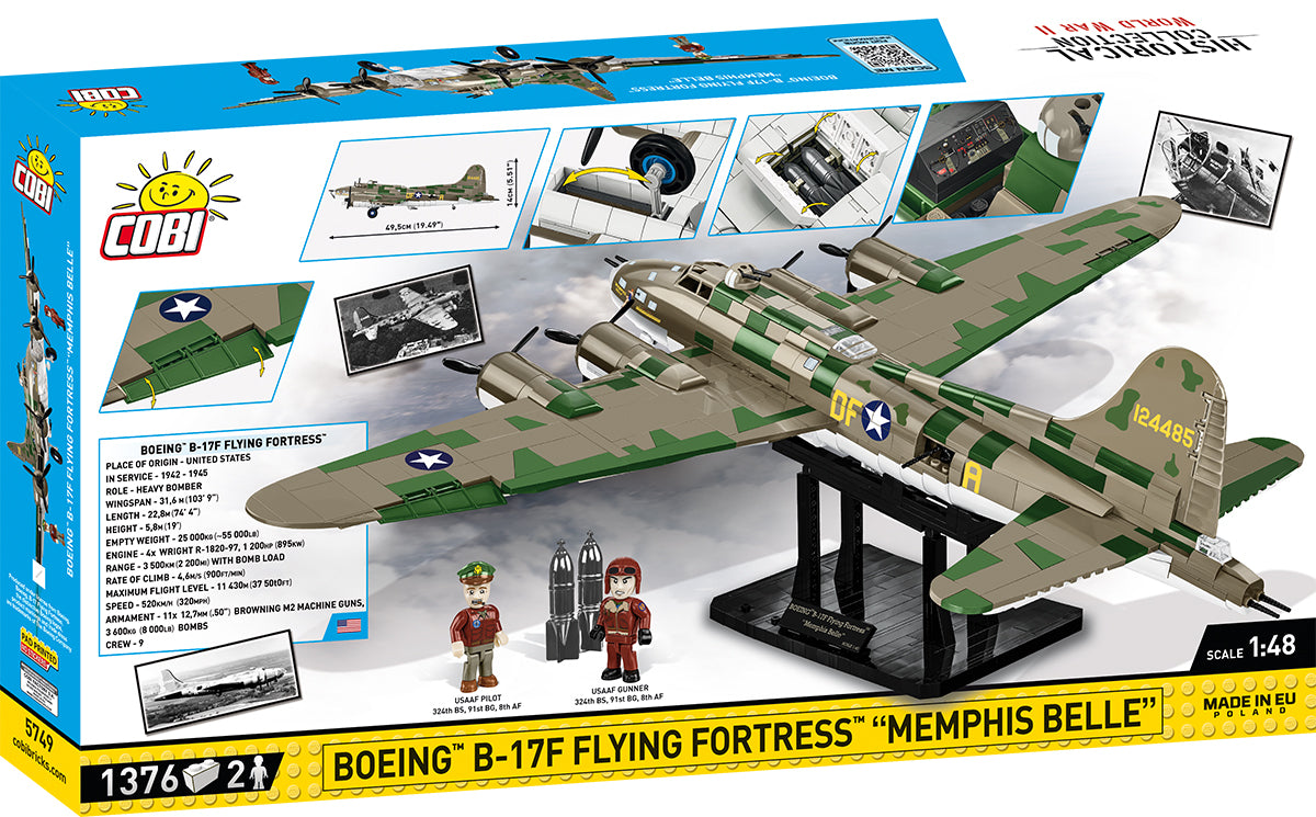 Boeing B-17F Flying Fortress “Memphis Belle”, 1/48 Scale 1376 Piece Block Kit Back of Box