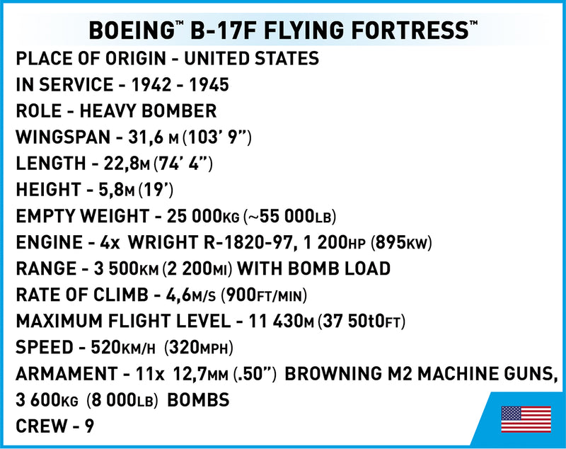 Boeing B-17F Flying Fortress “Memphis Belle”, 1/48 Scale 1376 Piece Block Kit Technical Information