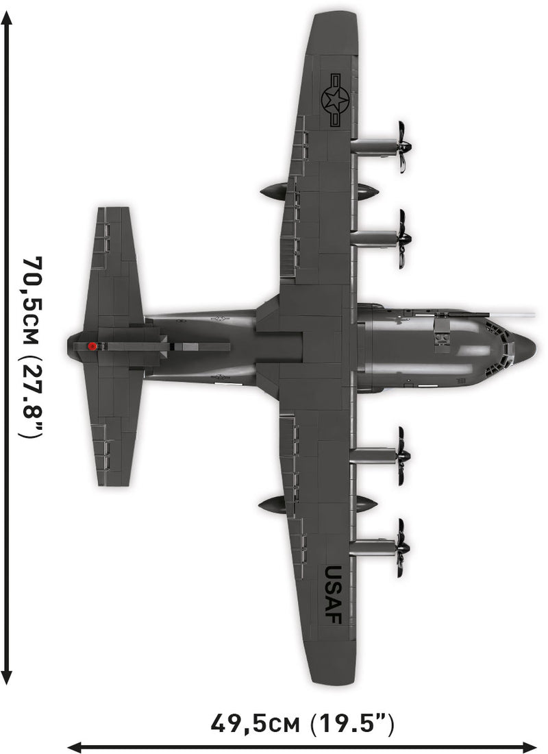 Lockheed Martin C-130J Super Hercules, 1/61 Scale 641 Piece Block Kit Top View Dimensions