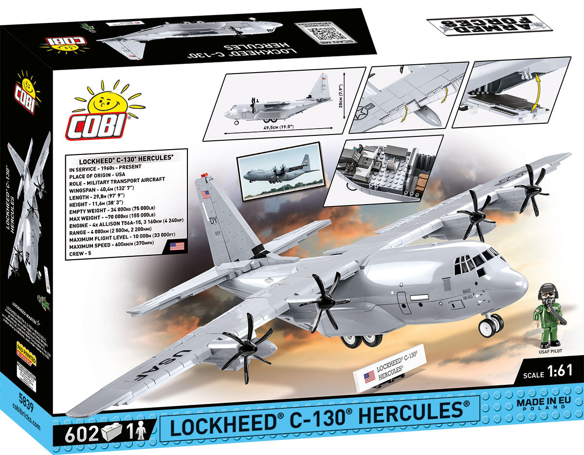 Lockheed Martin C-130 Hercules, 1/61 Scale 602 Piece Block Kit Back of Box