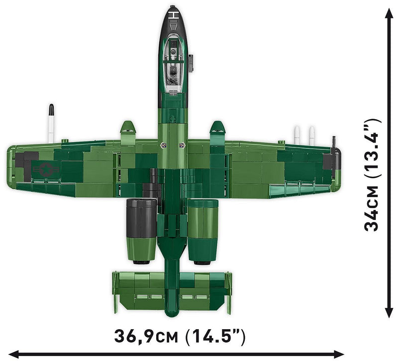 Fairchild Republic A-10 Thunderbolt II Warthog (Desert Storm) , 667 Piece Block Kit Top View Dimensions