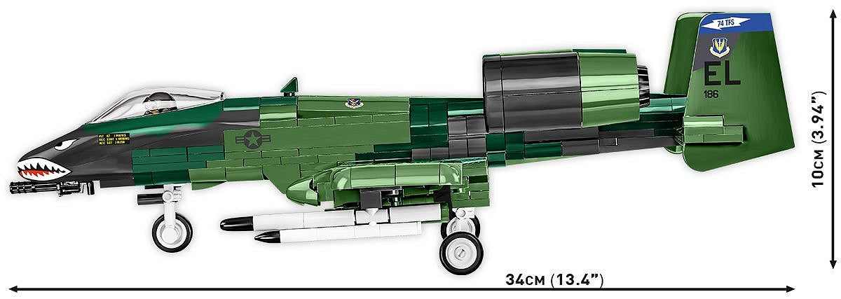 Fairchild Republic A-10 Thunderbolt II Warthog (Desert Storm) , 667 Piece Block Kit Side View Dimensions