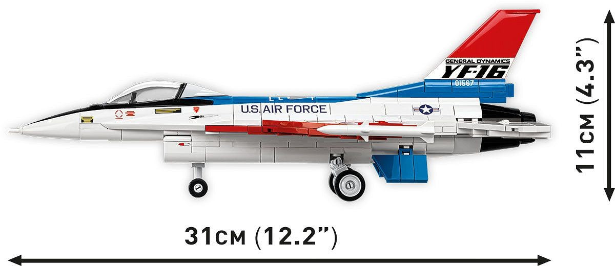 Lockheed Martin F-16 (YF-16) First Flight 1974, 375 Piece Block Kit Left Side View Dimensions