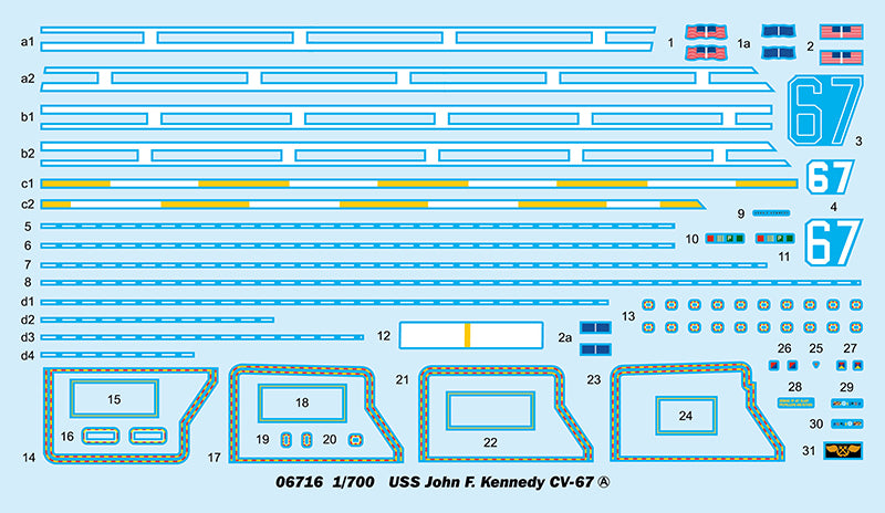 USS John F. Kennedy Aircraft Carrier CV-67, 1:700 Scale Model Kit Decal 1