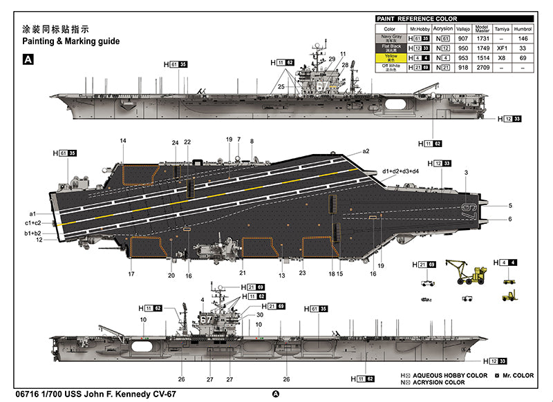 USS John F. Kennedy Aircraft Carrier CV-67, 1:700 Scale Model Kit Paint & Decal Guide