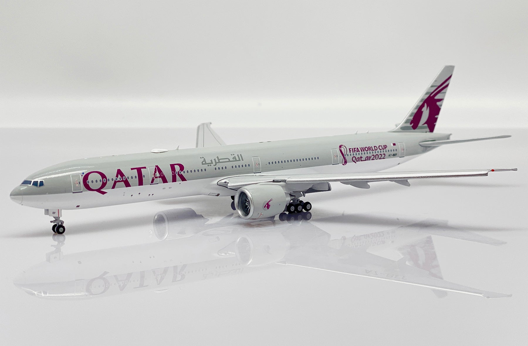 Boeing 777-300ER Qatar Airways “World Cup 2022” (A7-BEF) Flaps Down, 1:400 Scale Diecast Model