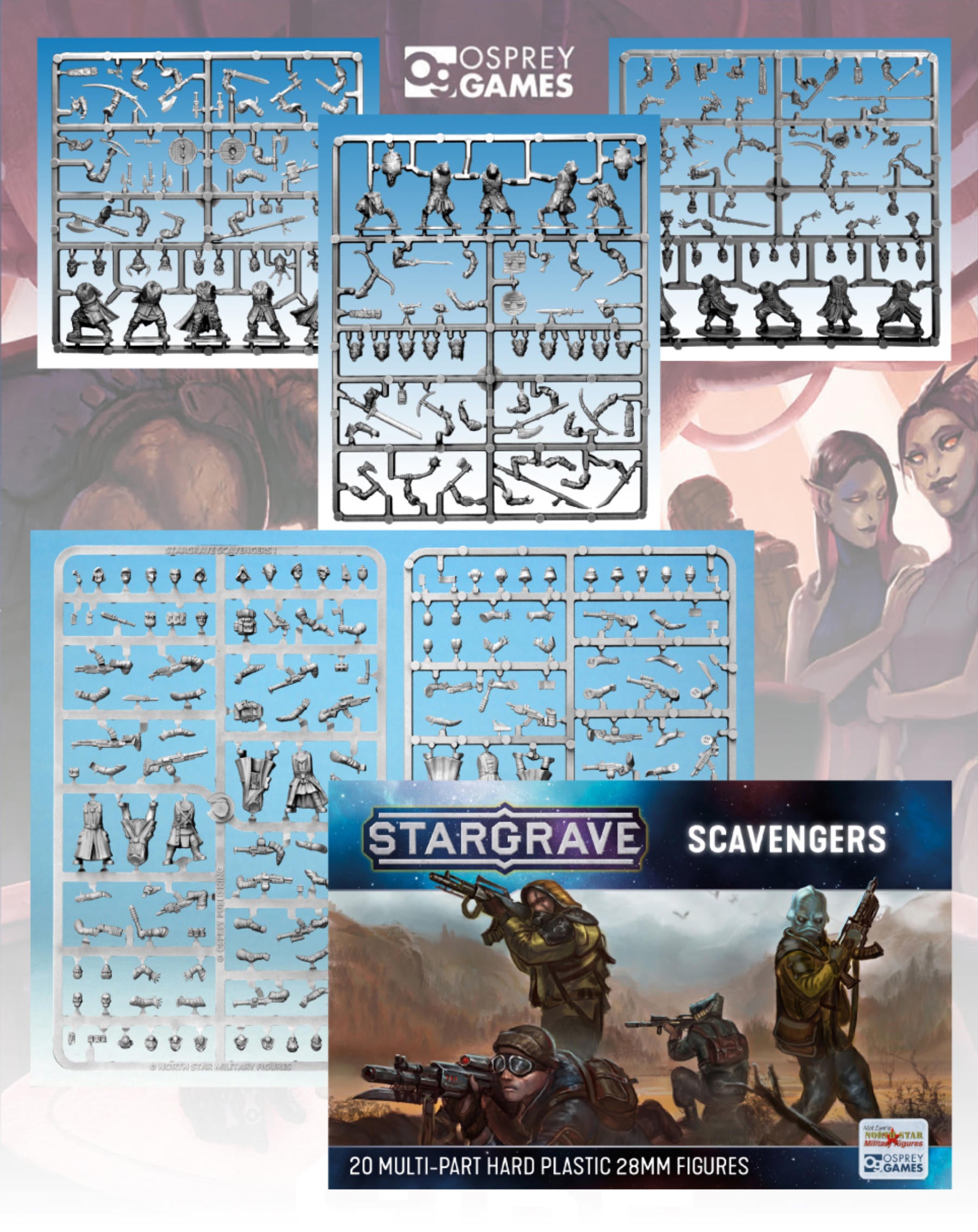 Stargrave Scavengers, 28 mm Scale Model Plastic Figures Frames