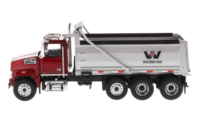 Western Star 4700 SF (Metallic Red) W/ Dump Truck, 1:50 Scale Model Left Side View
