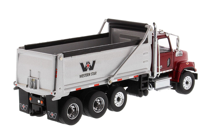 Western Star 4700 SF (Metallic Red) W/ Dump Truck, 1:50 Scale Model Left Rear View