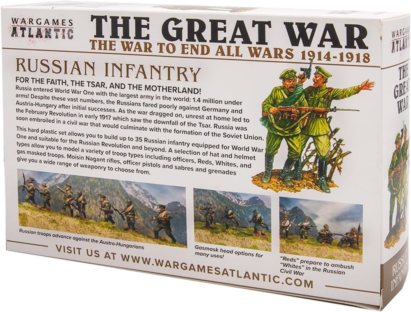 Russian Infantry (1914-1918), 28 mm Scale Model Plastic Figures Back of Box