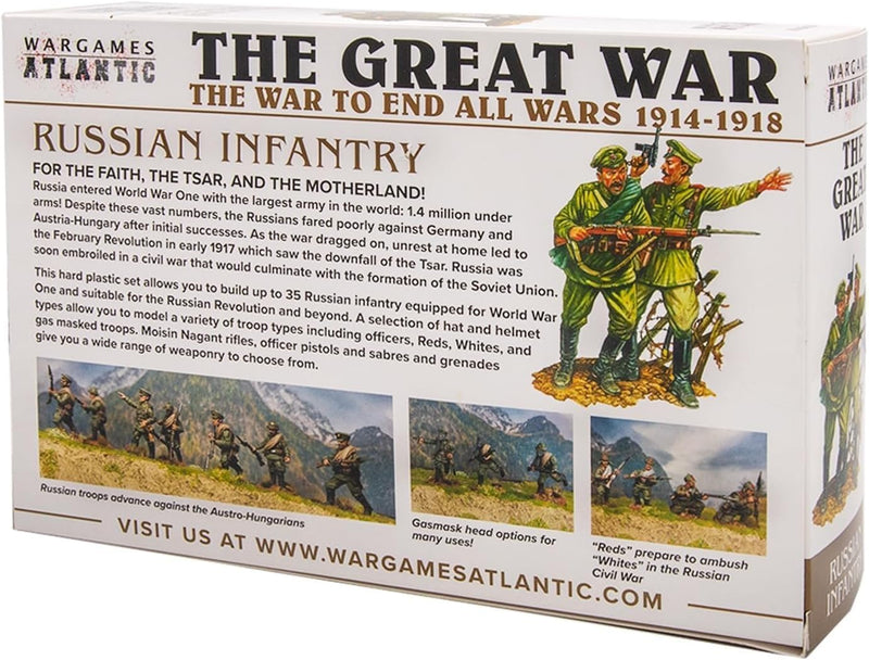 Russian Infantry (1914-1918), 28 mm Scale Model Plastic Figures Back of Box